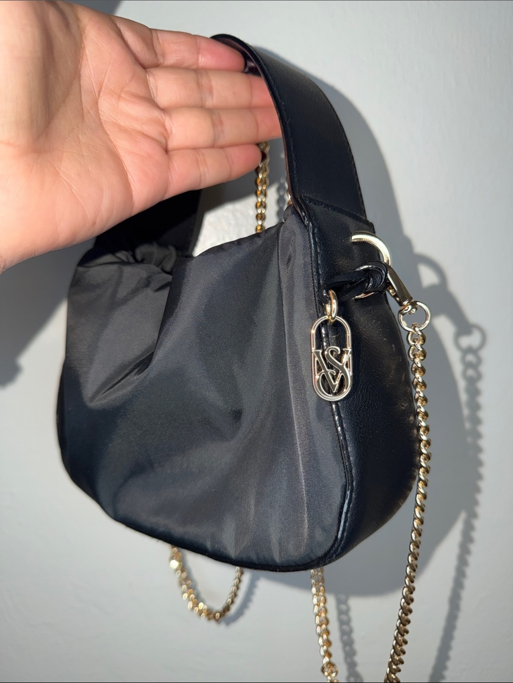 Victoria's Secret Black Mini Shoulder Bag with Gold Chain
